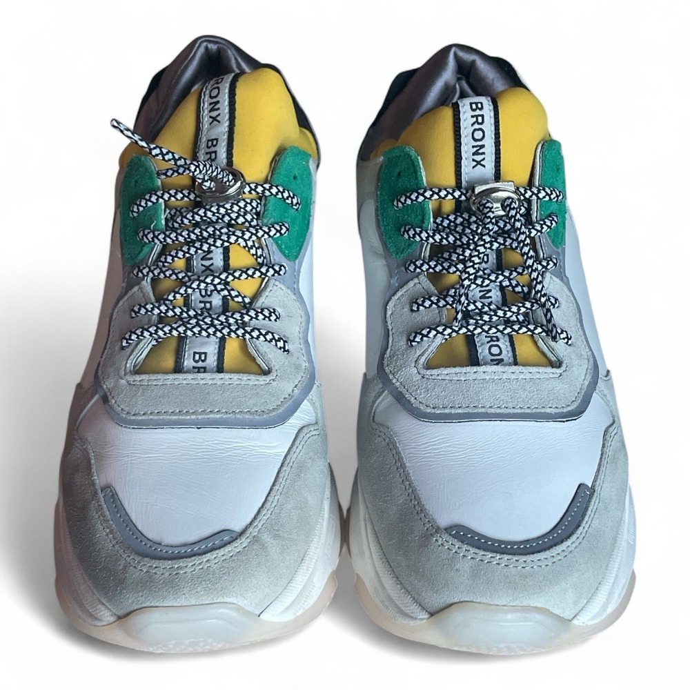 Bronx Baisley Low Top Sneakers White, Yellow , Silver Leather Women EU 40/ US 9 - Picture 3 of 8